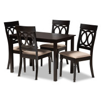 Baxton Studio RH333C-Sand/Dark Brown-5PC Dining Set Lucie Modern and Contemporary Sand Fabric Upholstered Espresso Brown Finished 5-Piece Wood Dining Set